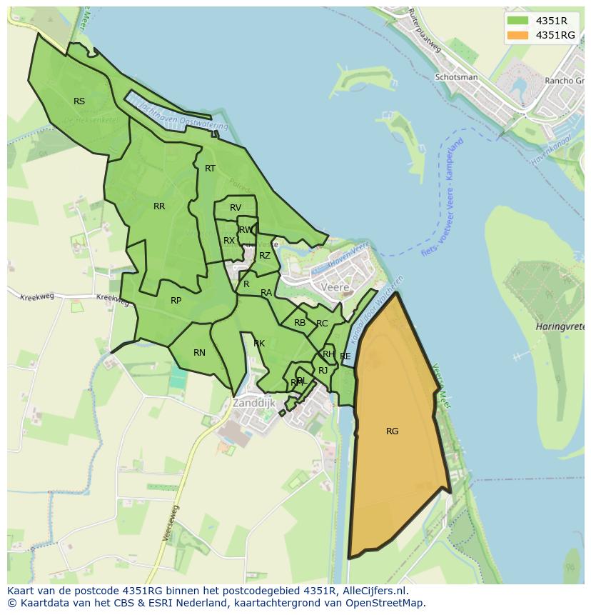 Afbeelding van het postcodegebied 4351 RG op de kaart.