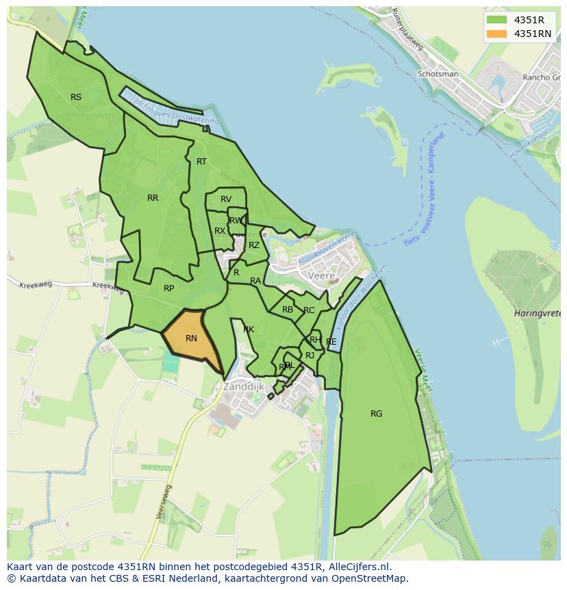 Afbeelding van het postcodegebied 4351 RN op de kaart.