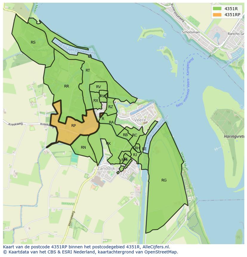 Afbeelding van het postcodegebied 4351 RP op de kaart.