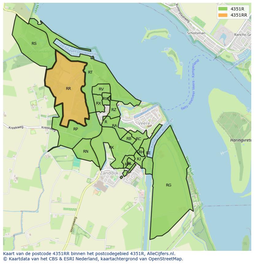 Afbeelding van het postcodegebied 4351 RR op de kaart.