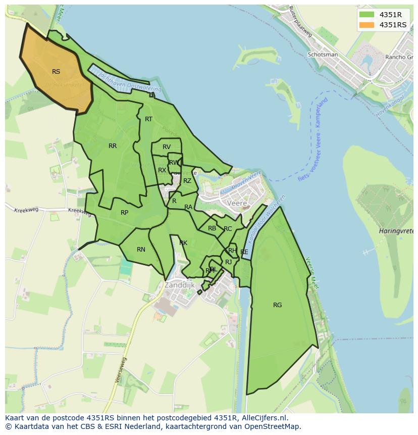 Afbeelding van het postcodegebied 4351 RS op de kaart.