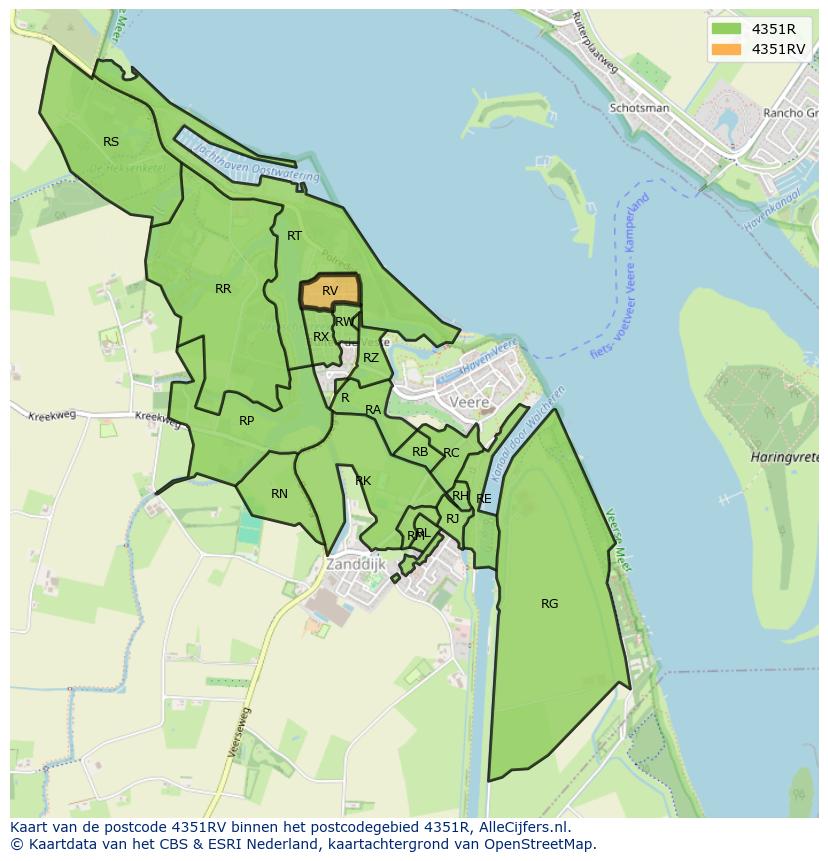 Afbeelding van het postcodegebied 4351 RV op de kaart.