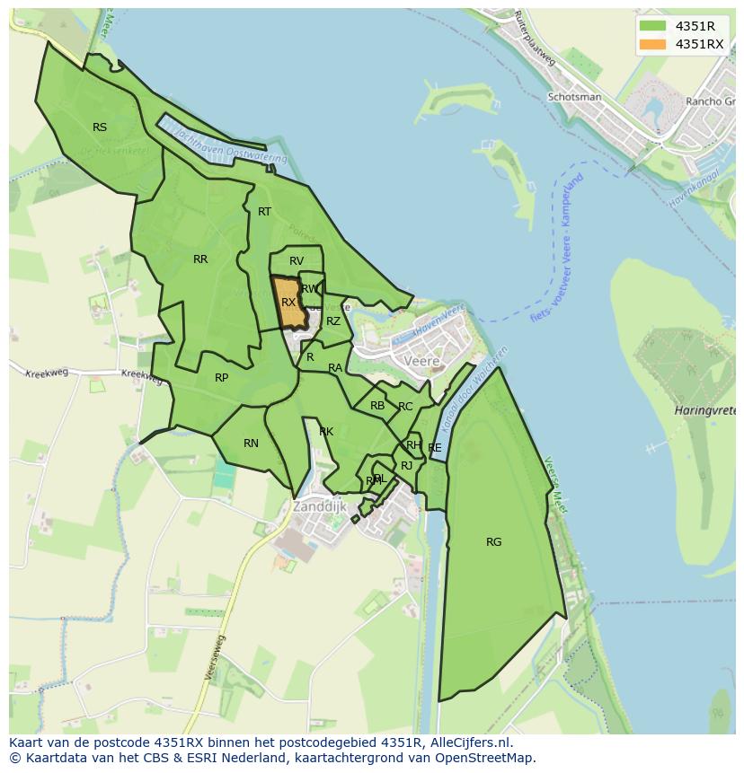 Afbeelding van het postcodegebied 4351 RX op de kaart.