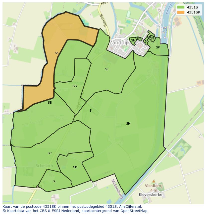 Afbeelding van het postcodegebied 4351 SK op de kaart.