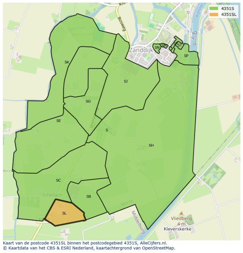 Afbeelding van het postcodegebied 4351 SL op de kaart.