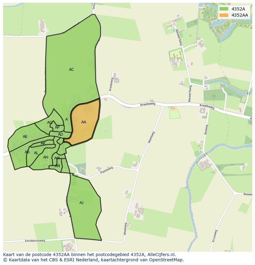 Afbeelding van het postcodegebied 4352 AA op de kaart.