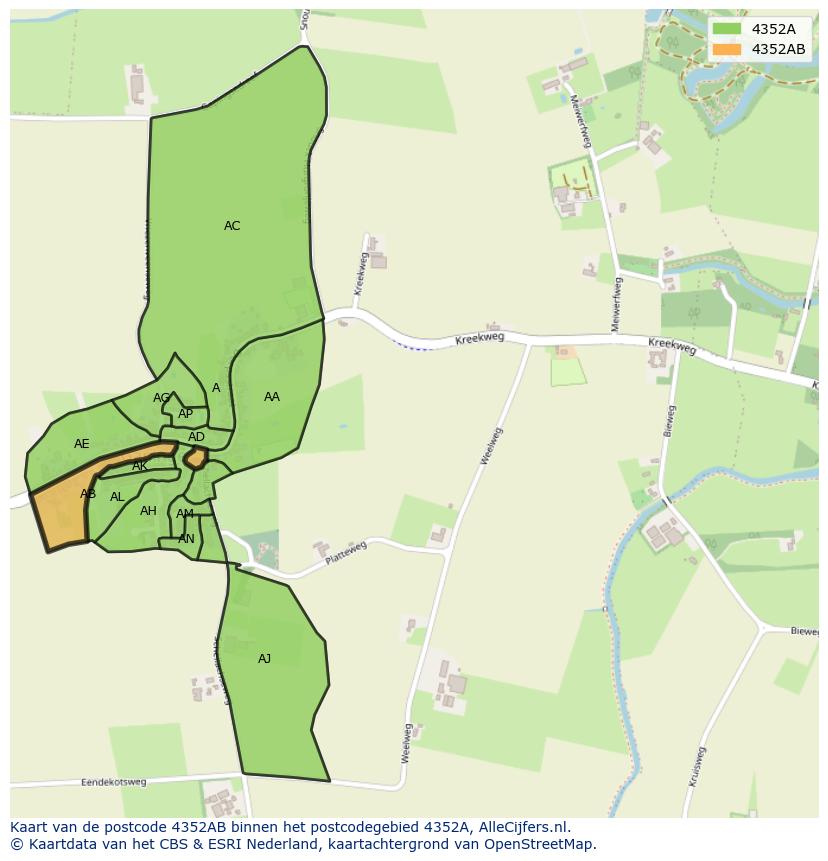 Afbeelding van het postcodegebied 4352 AB op de kaart.