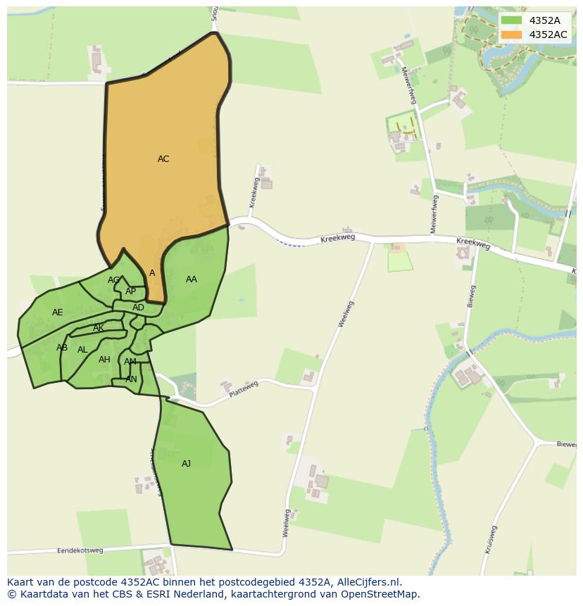 Afbeelding van het postcodegebied 4352 AC op de kaart.