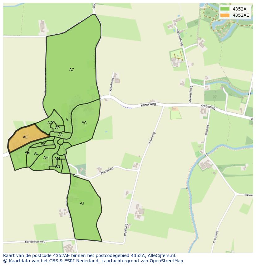Afbeelding van het postcodegebied 4352 AE op de kaart.