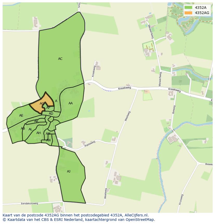 Afbeelding van het postcodegebied 4352 AG op de kaart.