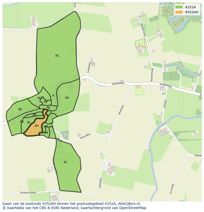 Afbeelding van het postcodegebied 4352 AH op de kaart.