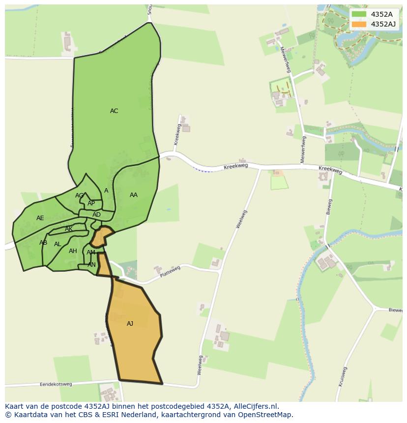 Afbeelding van het postcodegebied 4352 AJ op de kaart.