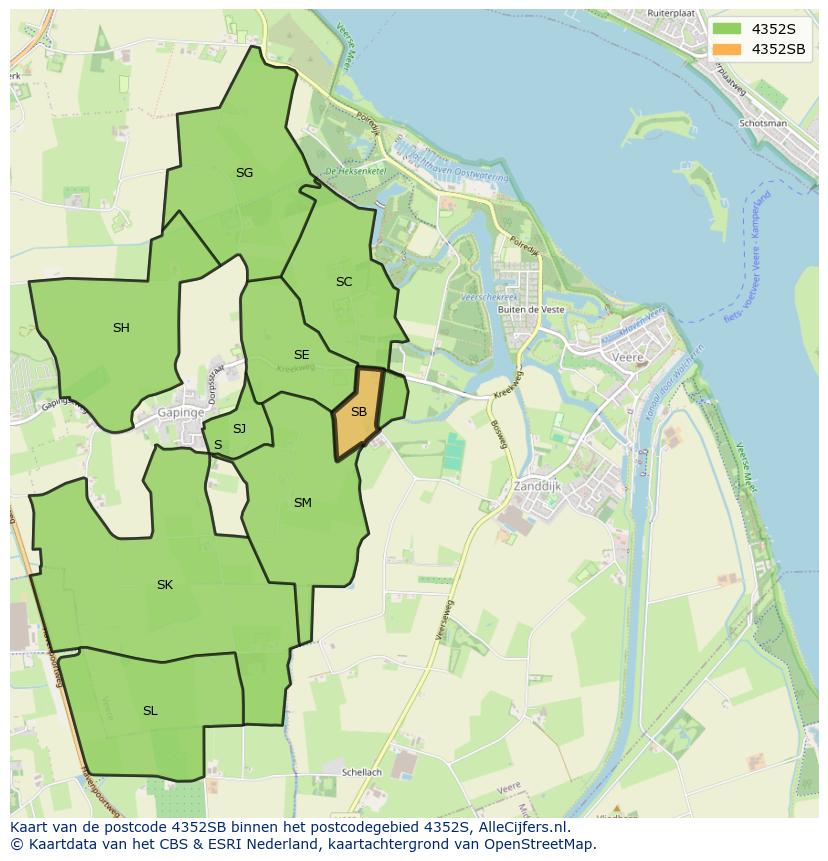 Afbeelding van het postcodegebied 4352 SB op de kaart.