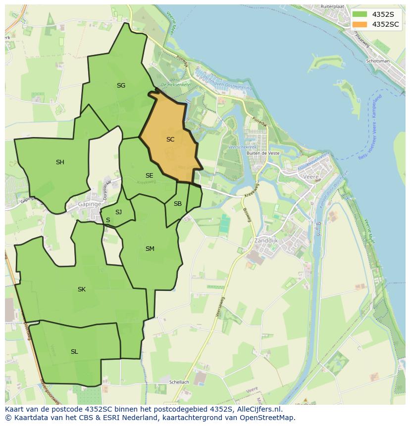 Afbeelding van het postcodegebied 4352 SC op de kaart.