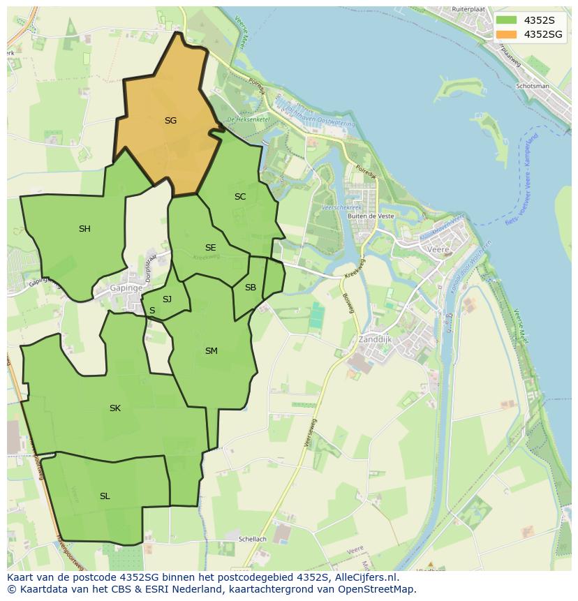 Afbeelding van het postcodegebied 4352 SG op de kaart.