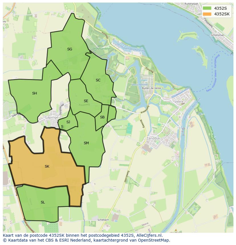 Afbeelding van het postcodegebied 4352 SK op de kaart.