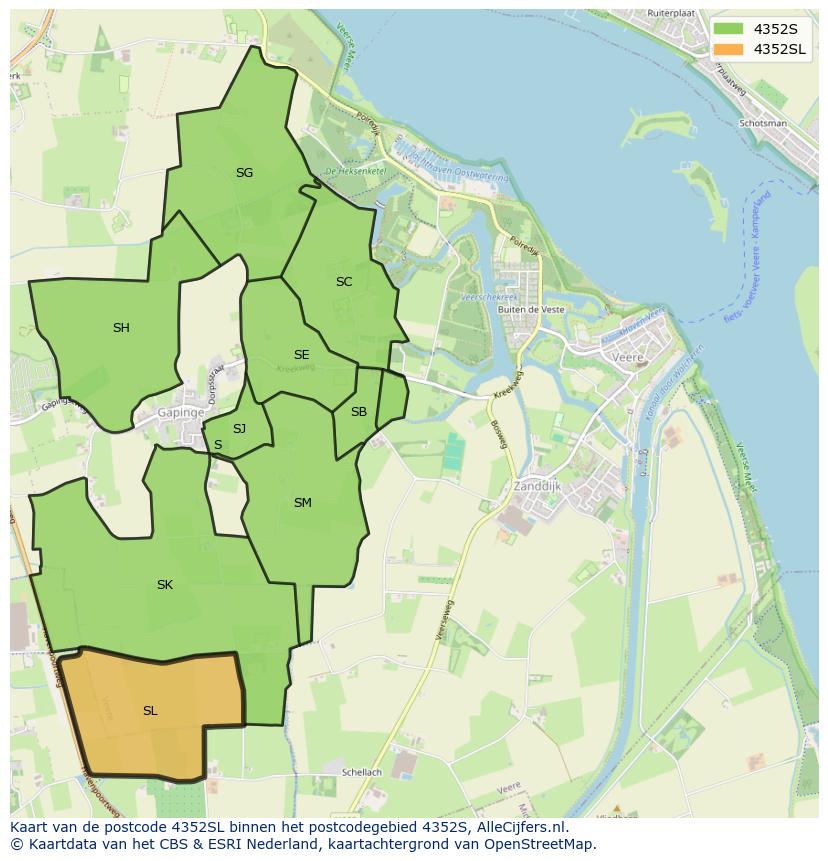 Afbeelding van het postcodegebied 4352 SL op de kaart.