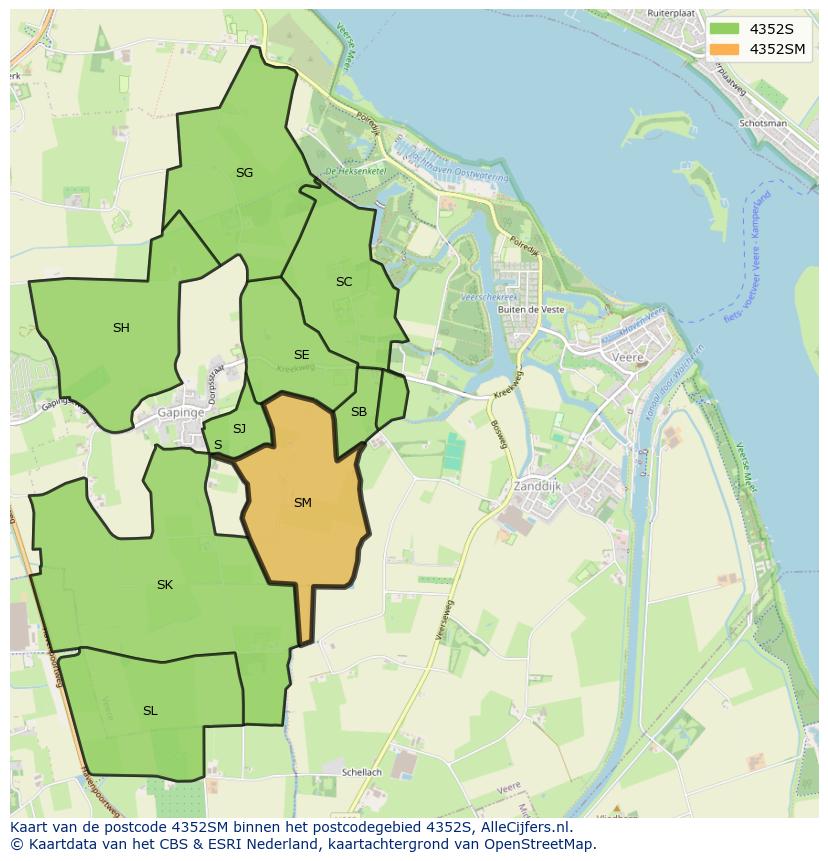 Afbeelding van het postcodegebied 4352 SM op de kaart.
