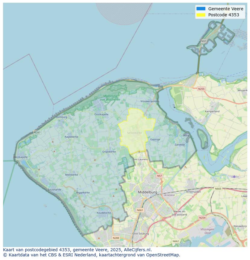 Afbeelding van het postcodegebied 4353 op de kaart.