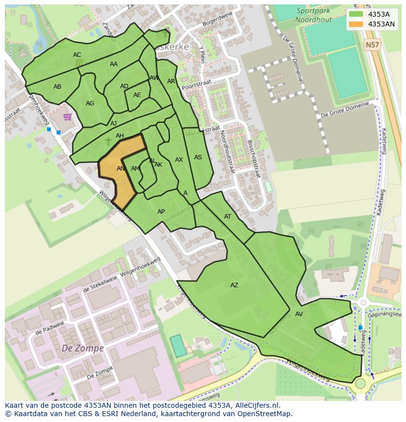 Afbeelding van het postcodegebied 4353 AN op de kaart.