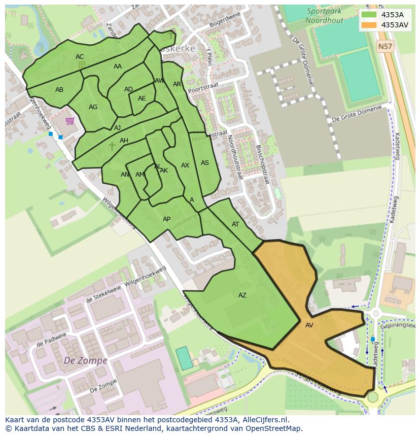 Afbeelding van het postcodegebied 4353 AV op de kaart.