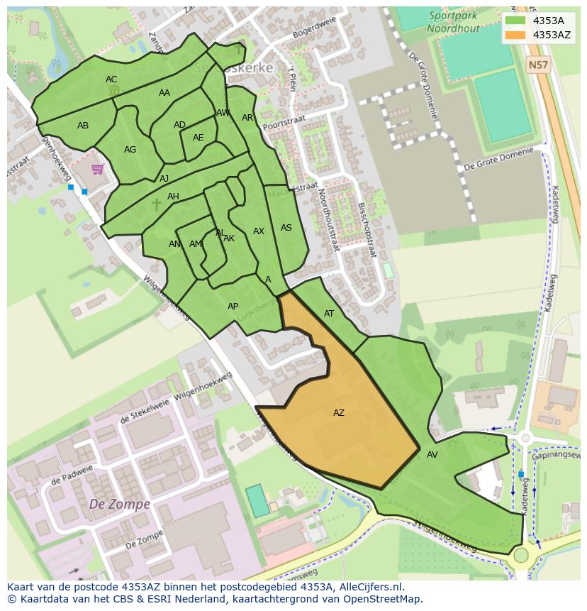 Afbeelding van het postcodegebied 4353 AZ op de kaart.