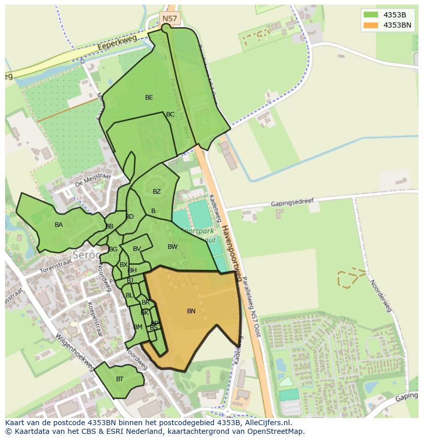 Afbeelding van het postcodegebied 4353 BN op de kaart.