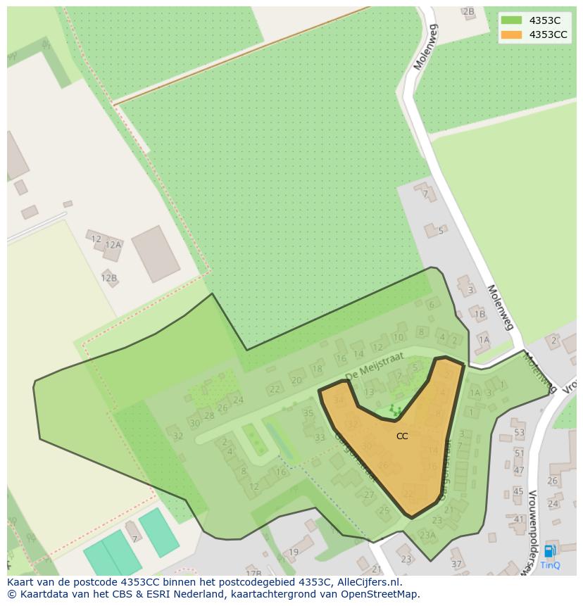 Afbeelding van het postcodegebied 4353 CC op de kaart.