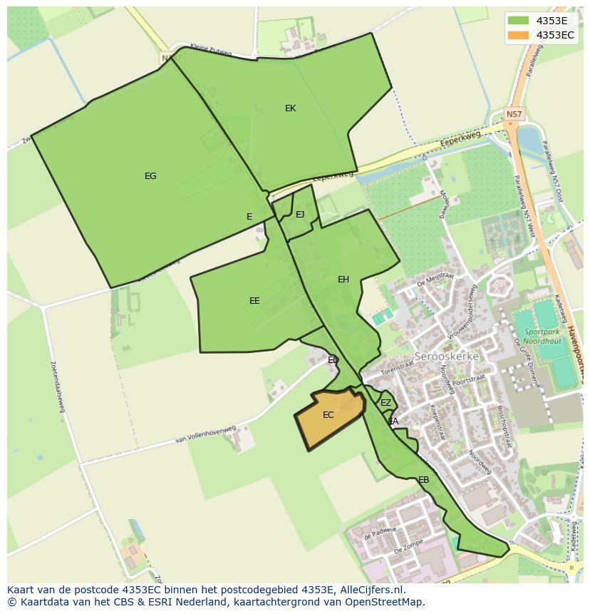 Afbeelding van het postcodegebied 4353 EC op de kaart.