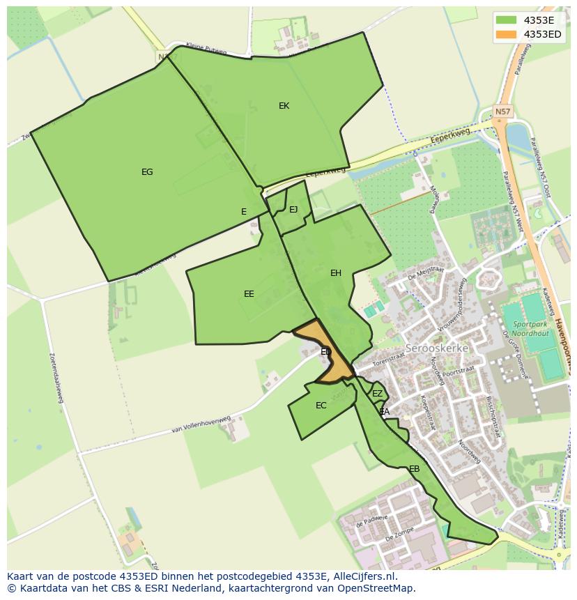 Afbeelding van het postcodegebied 4353 ED op de kaart.