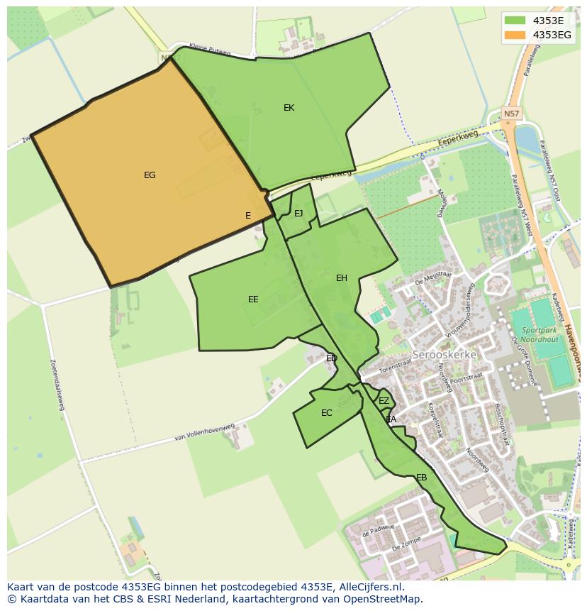 Afbeelding van het postcodegebied 4353 EG op de kaart.