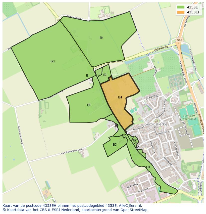 Afbeelding van het postcodegebied 4353 EH op de kaart.