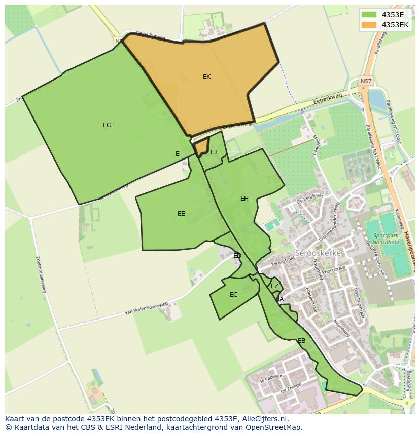 Afbeelding van het postcodegebied 4353 EK op de kaart.