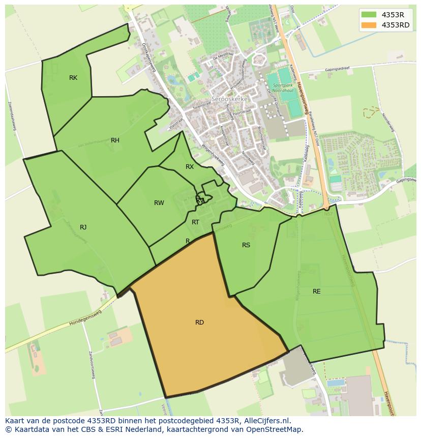 Afbeelding van het postcodegebied 4353 RD op de kaart.
