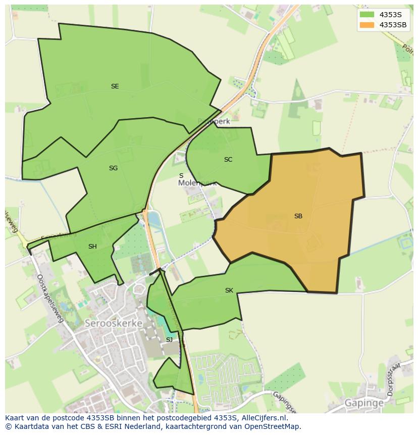 Afbeelding van het postcodegebied 4353 SB op de kaart.