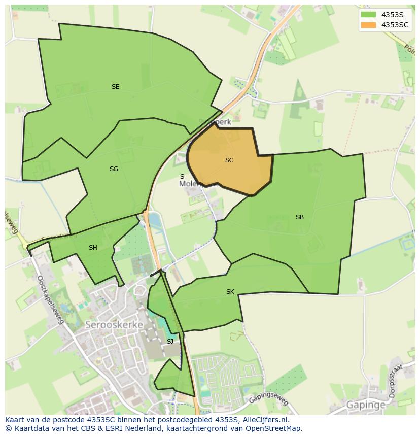 Afbeelding van het postcodegebied 4353 SC op de kaart.