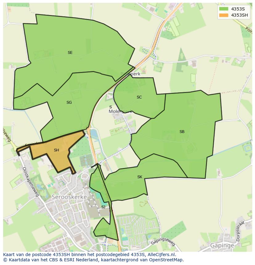 Afbeelding van het postcodegebied 4353 SH op de kaart.