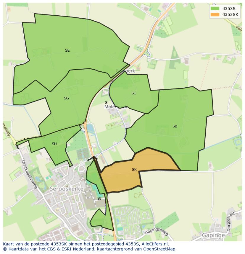 Afbeelding van het postcodegebied 4353 SK op de kaart.