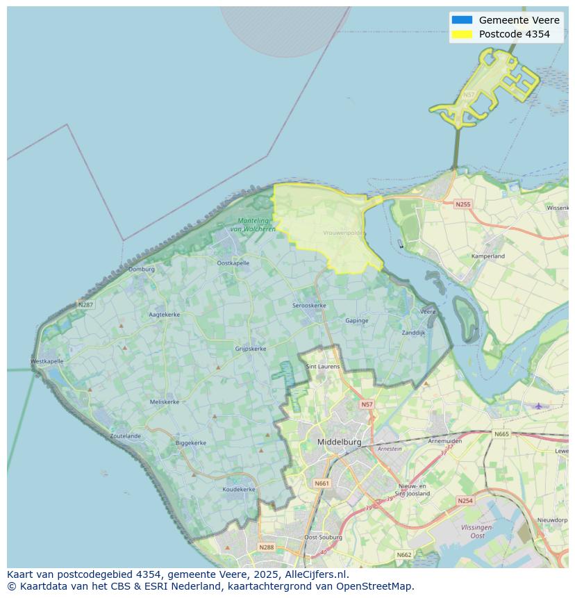 Afbeelding van het postcodegebied 4354 op de kaart.