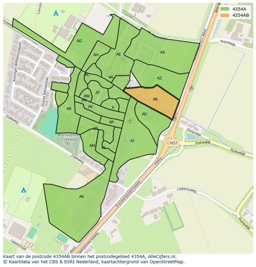 Afbeelding van het postcodegebied 4354 AB op de kaart.