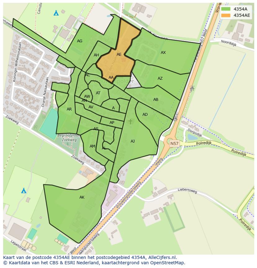 Afbeelding van het postcodegebied 4354 AE op de kaart.