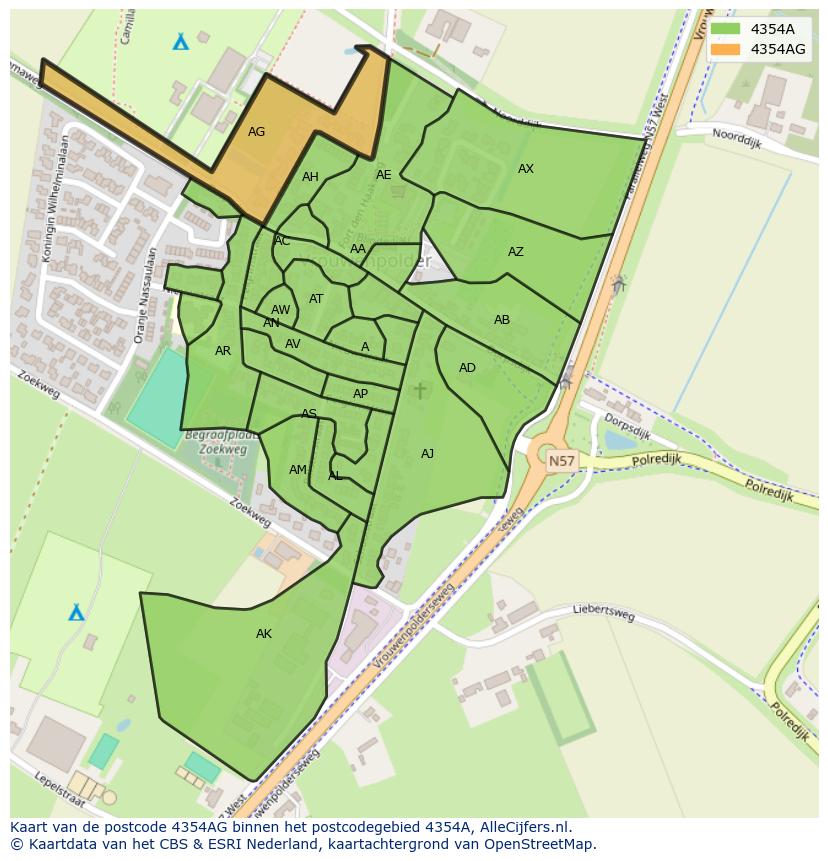 Afbeelding van het postcodegebied 4354 AG op de kaart.