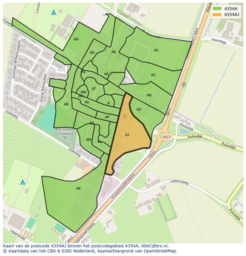Afbeelding van het postcodegebied 4354 AJ op de kaart.