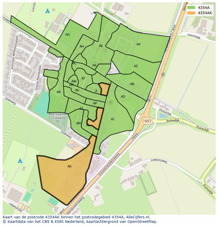 Afbeelding van het postcodegebied 4354 AK op de kaart.