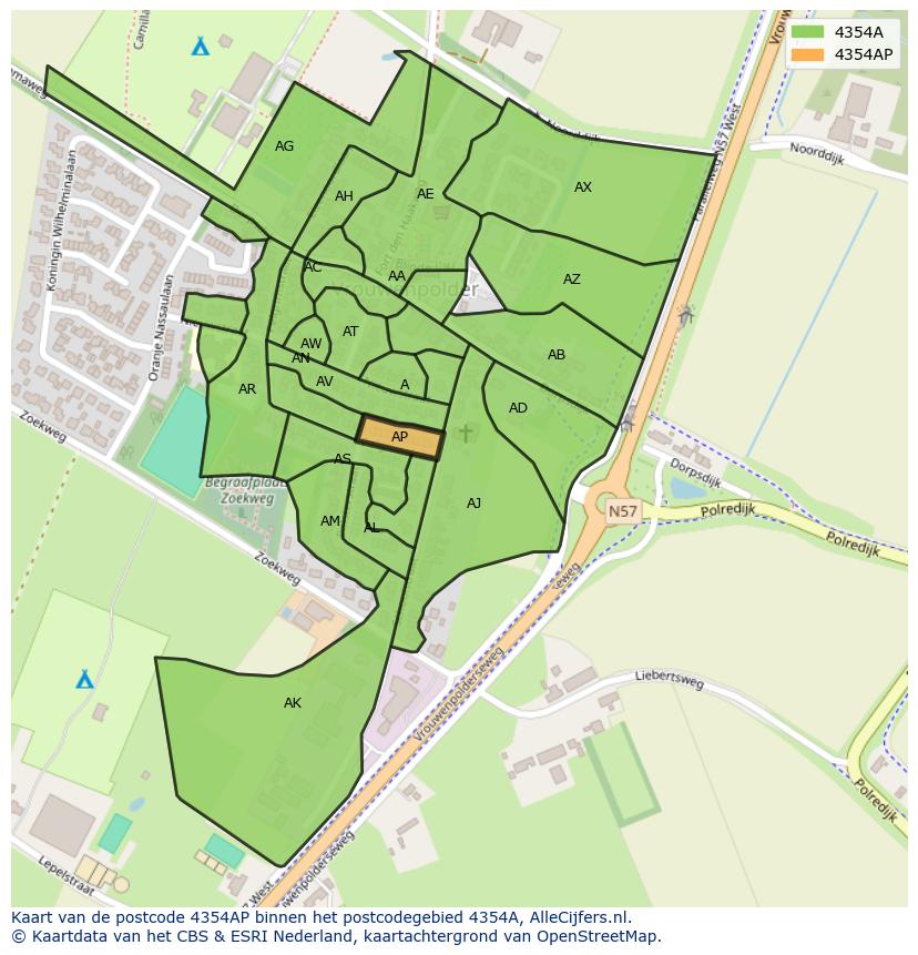 Afbeelding van het postcodegebied 4354 AP op de kaart.