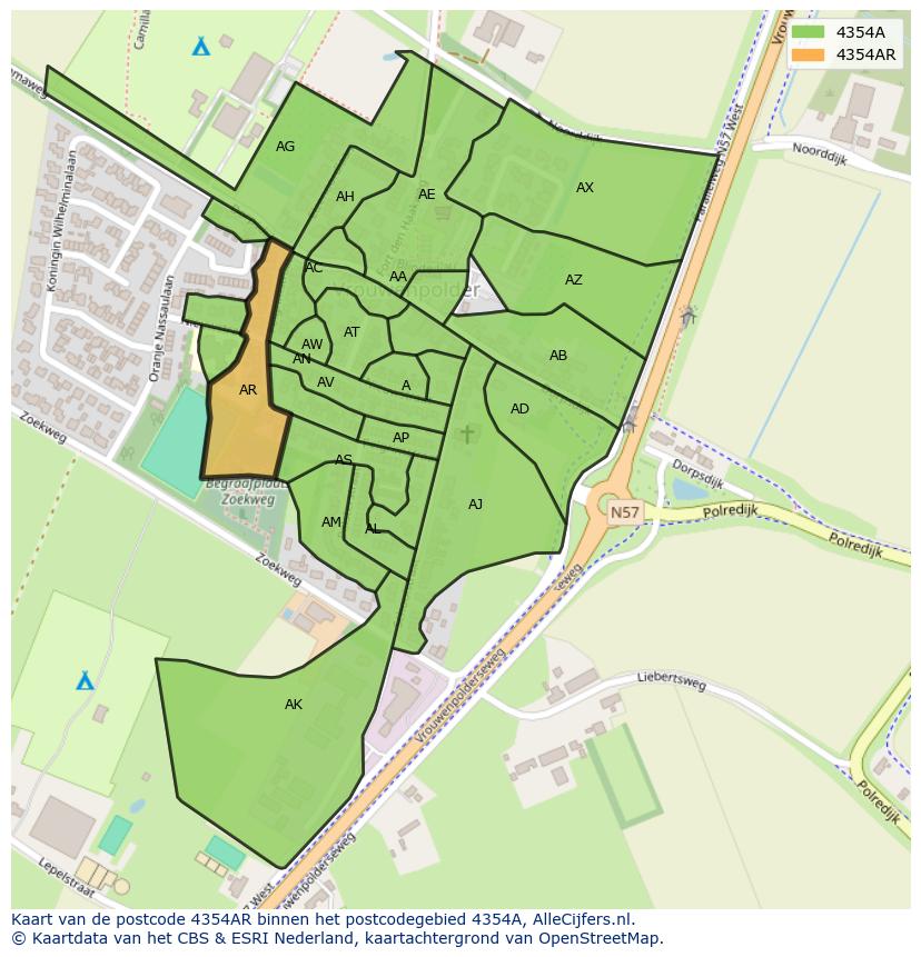 Afbeelding van het postcodegebied 4354 AR op de kaart.