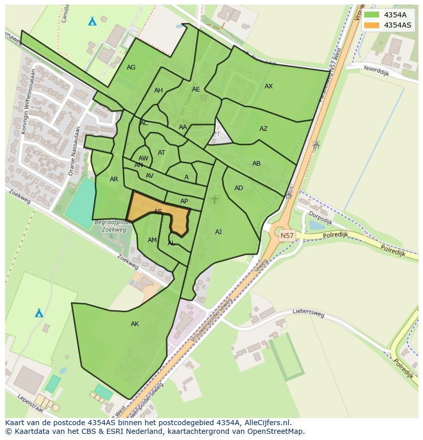 Afbeelding van het postcodegebied 4354 AS op de kaart.