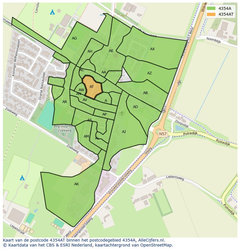 Afbeelding van het postcodegebied 4354 AT op de kaart.
