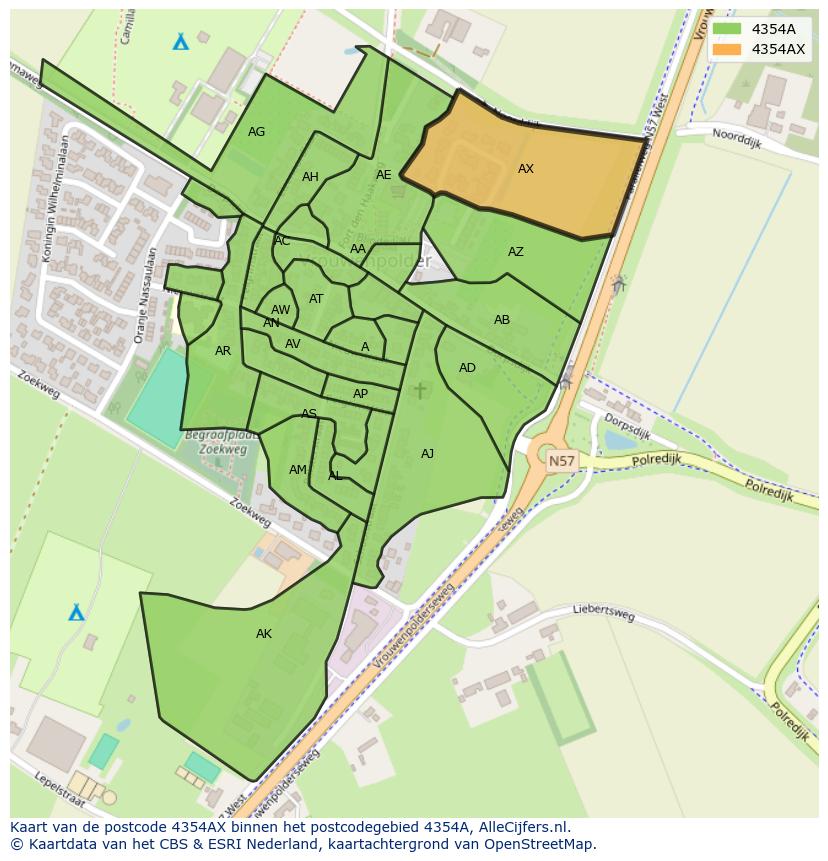 Afbeelding van het postcodegebied 4354 AX op de kaart.