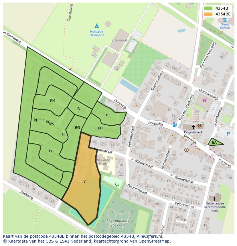 Afbeelding van het postcodegebied 4354 BE op de kaart.